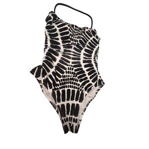 Trina Turk Black & White One-Piece Swimsuit With Crisscross Back Design Size‎ M